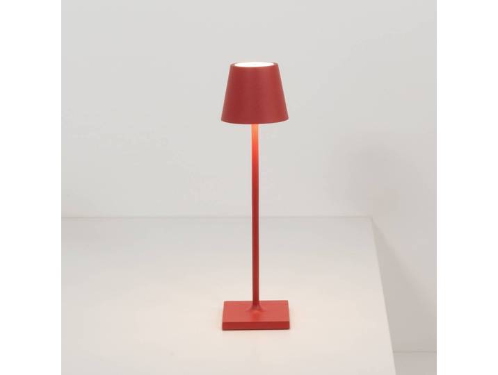Zafferano Poldina micro-acculamp IP65 rood micro, dimbaar, rood, Aluminium, Modern