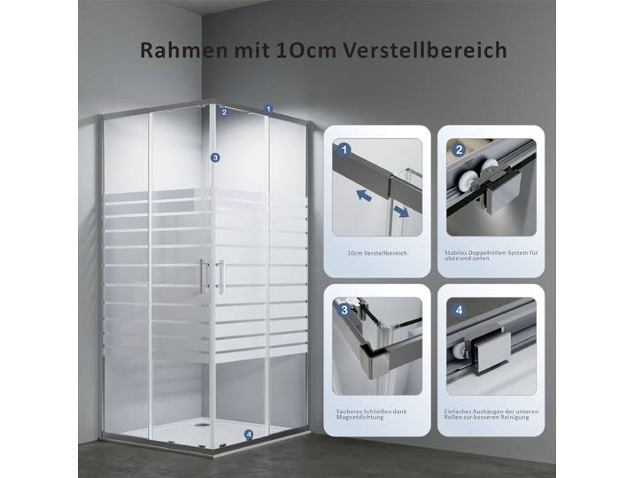 Eckdusche WELLTIME Trento Slimline , silber (stahl streifendekor), B:90cm H:190cm T:90cm, Duschkabinen, Eckdusche, Verstellbereich 80-90cm, 5mm ESG, verbessertes Rollensystem
