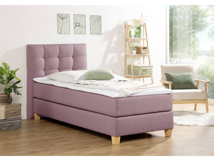 Boxspringbett, Samtstoff, Lila, 104×211 cm, Inklusive Topper & 7-Zonen-Matratze, Klassisch, Home Affaire