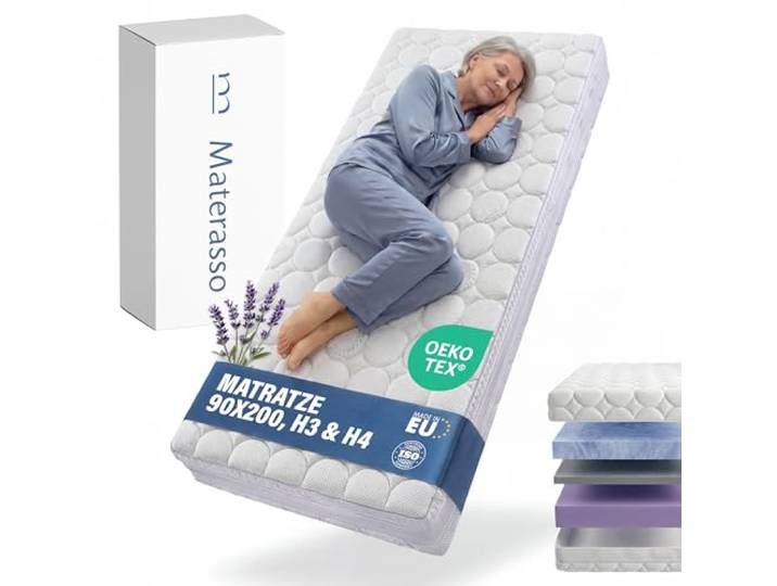 MATERASSO Matratze OxyBreeze 90x200 H3 & H4 Schaummatratze 22 cm hoch Bezug waschbar 30°C bis 140 kg 5-jährige Herstellergarantie Für verstellbare Lattenroste geeignet Made in EU