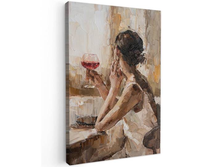MuchoWow Leinwandbild - Ölgemälde - Frau - Wein - 80x120 - Wanddeko, Hellbraun, Textil, Kiefer, Abstrakt, Rechteckig, 80x120 cm, gerahmt, Bilder & Rahmen, Bilder, Wandbilder