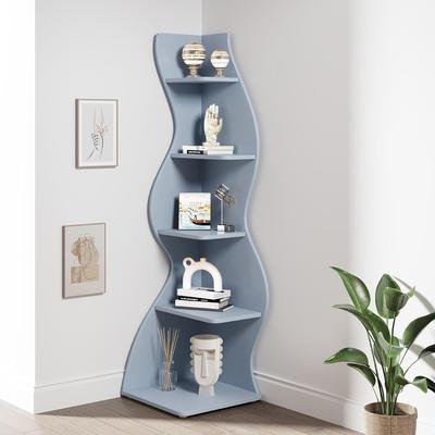 YUZHOU Modern Wood Corner Shelf, 5-Tier Bookshelf Bookcase for Living Room