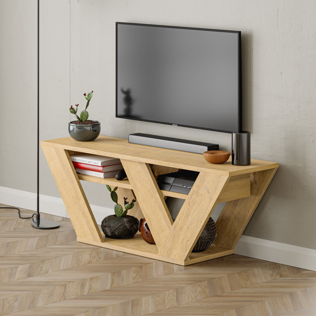 Hashtag Home Kirstin TV Stand for TVs up to 48"   Modern Entertainment Unit with V-Shaped Legs Oak 40cm H x 110cm W x 30cm D