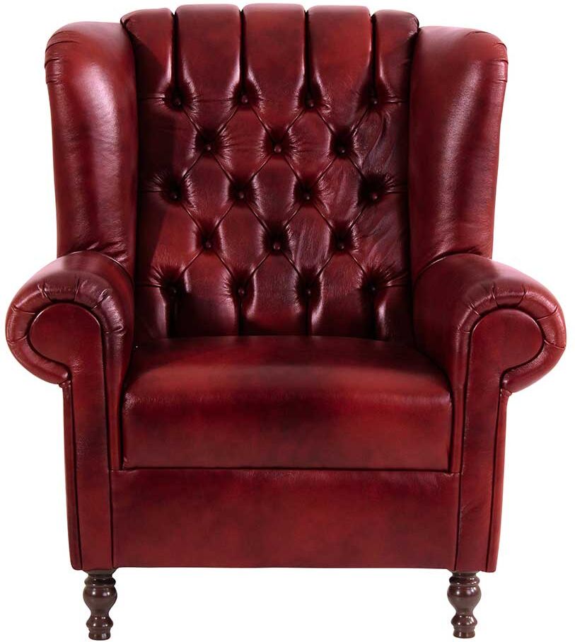 Pharao24.de Dunkelroter Ohrensessel aus Echtleder Chesterfield Look