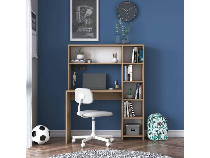 Bureau avec rangement 6 niches 113,2x40x141,8 cm décor chêne
