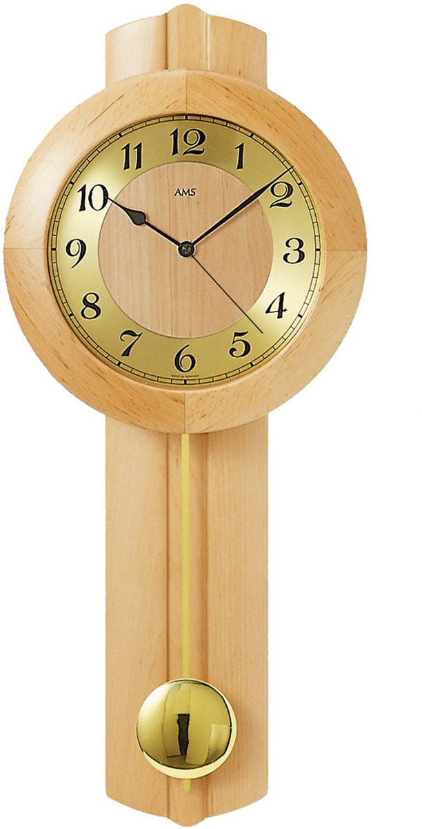 AMS Wandklok van Elzenhout met Gouden Slinger en Radiogestuurde Analoge Functie