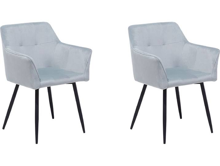 BELIANI Esszimmerstuhl 2er Set Hellgrau Samtstoff Metallbeine Retro-Stil