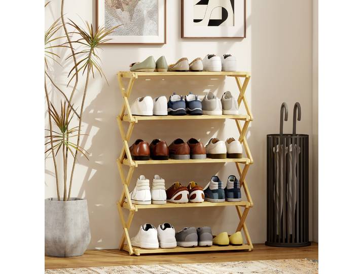 HOMCOM Range-chaussures Bambou 5 Niveaux Pliable Sans Montage