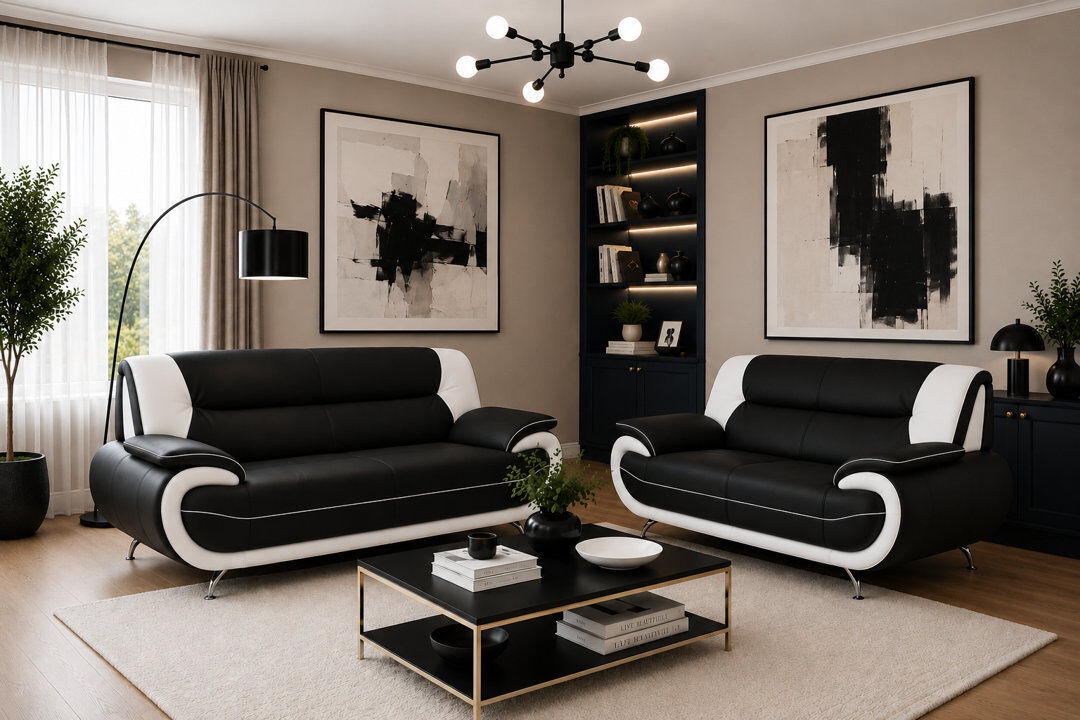 Latitude Run Hartle 2 Piece Faux Leather Standard Living Room Set Black/White 2