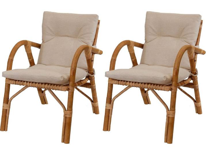 Krines Home Loungesessel Set/2 Rattansessel aus Naturrohr mediterraner Stil (Gestäbt-Polster) (2-St., 2x Korbstuhl), Relax Korbstuhl mit Armlehnen