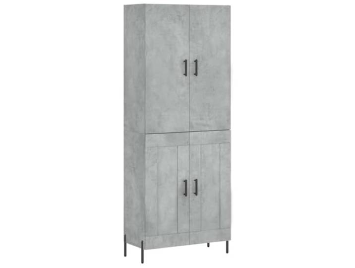 Highboard Betongrau 69,5x34x180 cm Holzwerkstoff Schrank Viel Stauraum, Metallfüße, wandmontagesicherung, Holzwerkstoff, Betongrau