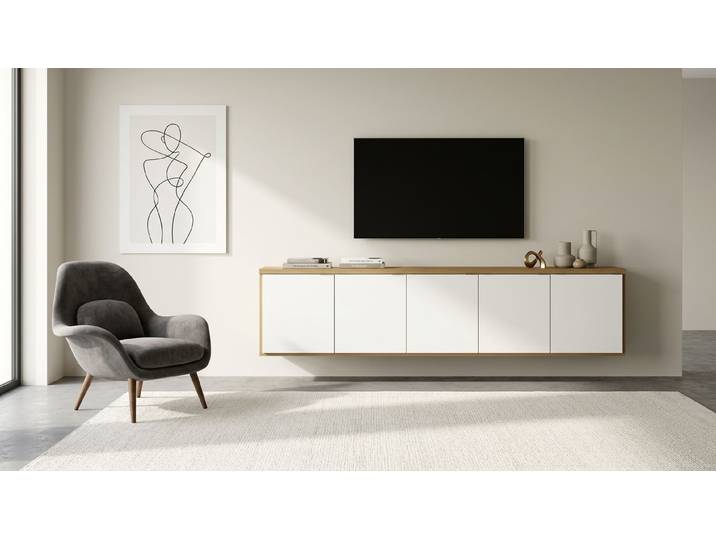 Breites Hängesideboard nach Maß Eiche Natur geölt