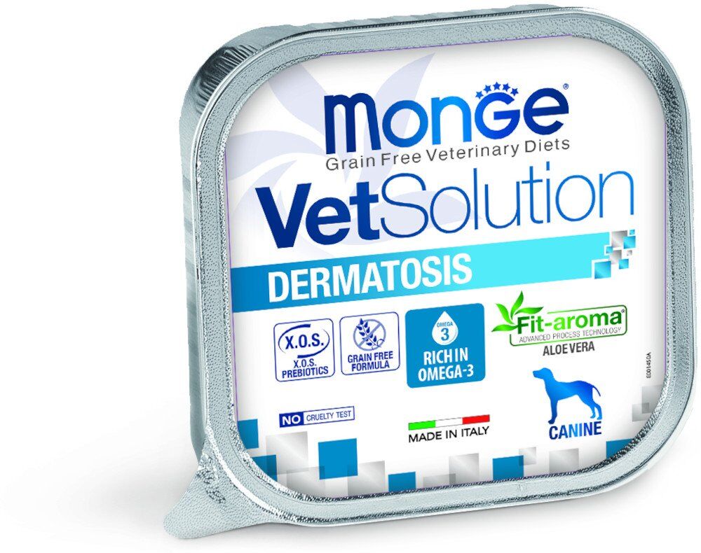 150 g Monge VetSolution Cane Dermatosis Alimento Dietetico Completo Cibo Umido in Caso di Dermatosi e Perdita di Peli con Maiale Grain Free