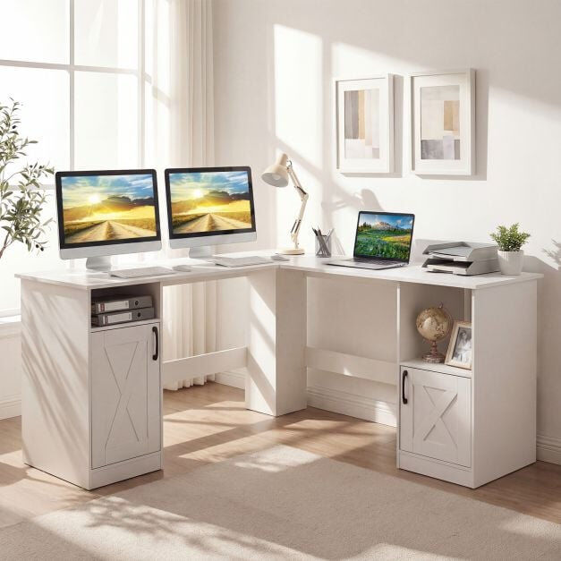 Brambly Cottage L-Shaped Computer Desk White 76cm H X 150cm W X 150cm D