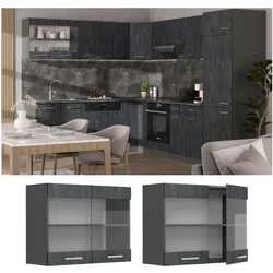 Vicco Hängeglasschrank R-Line Schwarz Beton Anthrazit 80 cm
