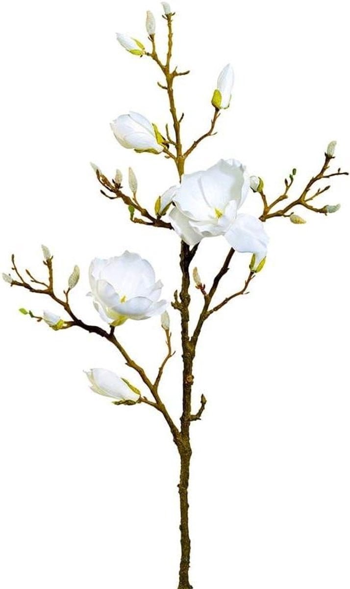 Kunstbloemen Magnolia Tak Wit - Sierbloemen Decoratie met 2 Bloemen - 72 cm