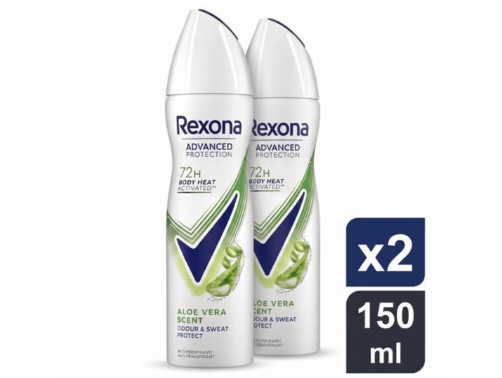 Rexona dames geavanceerde bescherming antitranspirant-deodorantspray - aloë vera - 2 x 150 ml - voordeelverpakking