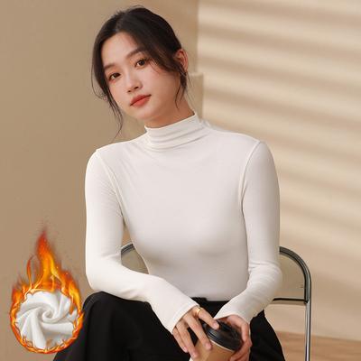 Trendy Discount Goods Womens Half Turtleneck Pullover, Slim Black Modal Bottoming Shirt, Thickened Long Sleeve Top For Autumn Winter white xl