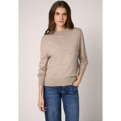 Rundhalspullover STREET ONE STUDIO, Damen, Gr. 46, beige (buffed beige meliert), Stoff, 30% Polyester, 29% Polyacryl, 21% Viskose, 20% Nylon, unifarben, normal normal, Rundhals, Rippbündchen, Pullover Rundhalspullover, mit Rundhalsausschnitt