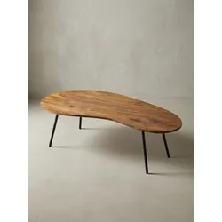 Couchtisch aus Massivholz – organische Form mit Metallbeinen, Dunkelbraun 63x122x36 cm