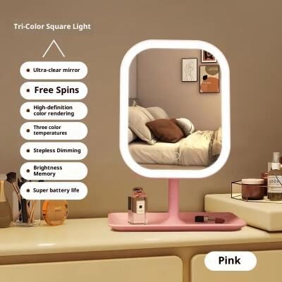 Fusion Finds LED Vanity Mirror With 3 Color Lights Touch Screen Lighted Makeup Mirror For Bedroom & Vanity Desk pink