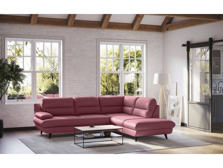 Ecksofa COTTA Pike L-Form, B: 266 cm , rosa (rot), B:266cm H:90cm T:217cm, GEDECKTES RINDSLEDER, Sofas, Ecksofa, optional Schlaffunktion & Bettkasten