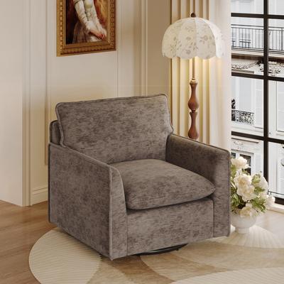 Loedds 360-Degree Chenille Swivel Accent Chair with Poplar Frame and Metal Base