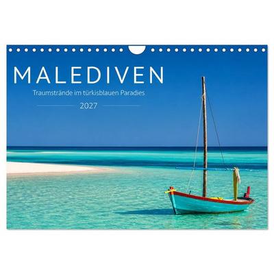 Malediven - Traumstrände im türkisblauen Paradies (Wandkalender 2027 DIN A4 quer), CALVENDO Monatskalender