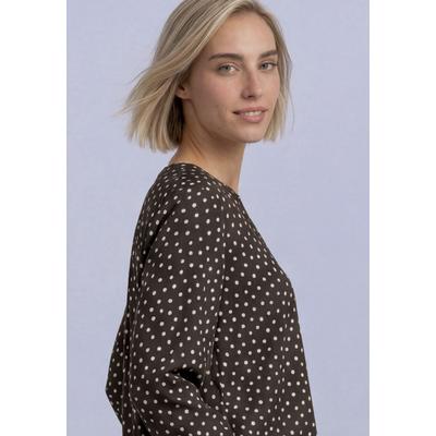 Blusentop STREET ONE, Damen, Gr. 36, braun (schwarz coffee), Web, Obermaterial: 100% Viskose, bedruckt, normal, V-Ausschnitt, Blusen Blusentop, Viskose, Punktemuster, 3/4-Arm