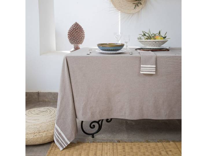 Nappe + 8 serviettes coton 180x350 taupe