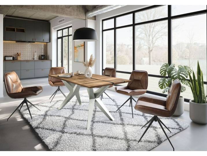 Esstisch Mango 180x90x76 natur lackiert / Epoxid schwarz, Sterngestell silber matt EPOXY