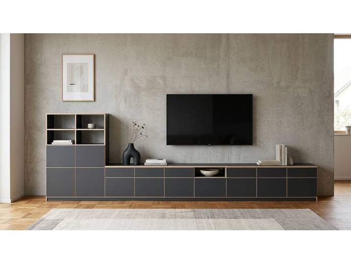 Breites TV-Lowboard - TV-Schrank mit vielen Optionen Premium Dekore Schwarz Multiplex Kante