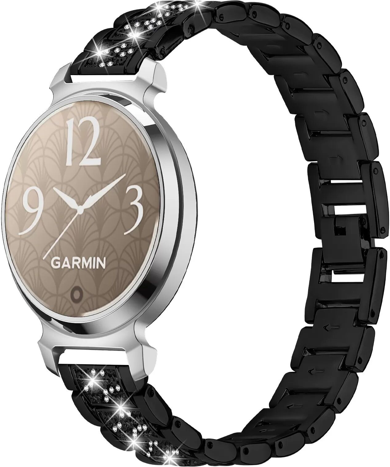 INF Elegantes schwarzes Edelstahl-Diamantarmband kompatibel mit Garmin Lily 2