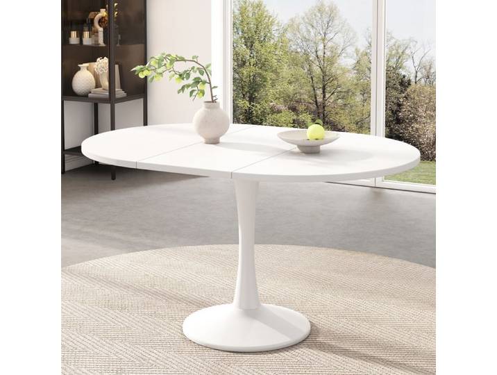 Table a manger ovale extensible SENVIRO blanc ligne epuree 100/140x100x75cm
