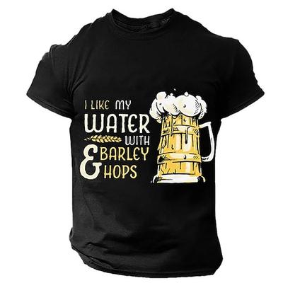 Herren Ich mag mein Wasser mit Gerste und Hopfen Bierliebhaber Grafik-Tee mit kurzem Ärmel