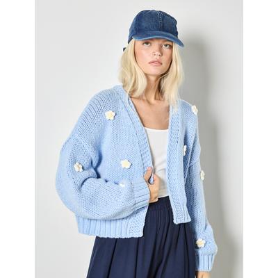 Cardigan APRICOT "Grobstrick-Strickjacke", Damen, Gr. S (36), blau, Strick, Obermaterial: 100% Polyester PES., geblümt, Gerippt, Strickjacken, mit Gänseblümchen-Applikation