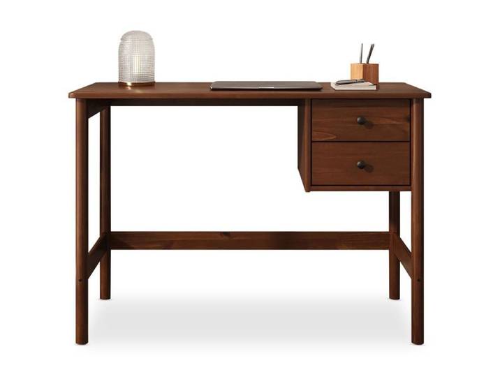 Bureau MARLO H 76 cm avec 2 Tiroirs en Bois Massif Coloris Châtaignier Bureau Droit avec Rangement Intégré