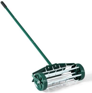 Costway 18 Inch Rolling Lawn Aerator with Splash-Proof Fender for Garden