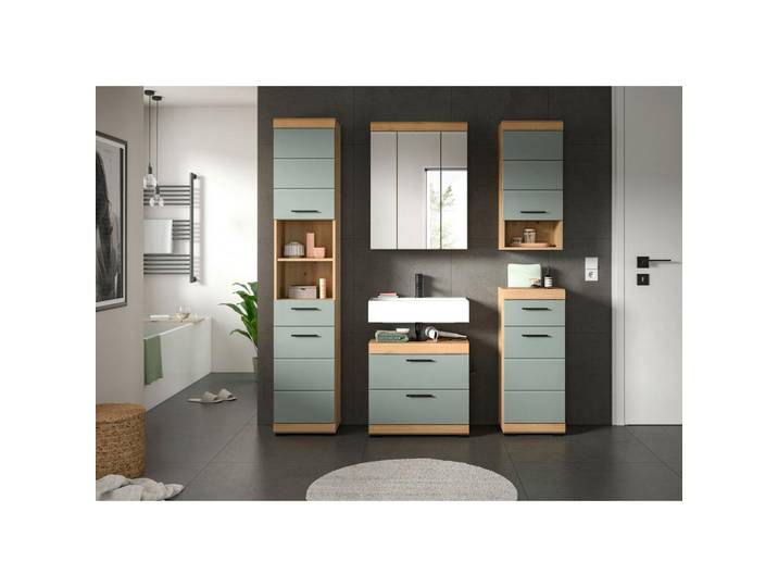 Badezimmer Scout Salbeigrün/Eiche D. B: 134 cm
