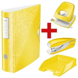 Leitz Starter-Set »LEITZ WOW« (Ordner, Locher, Briefkorb und Tacker) gelb, 8.2x31.8x31.2 cm