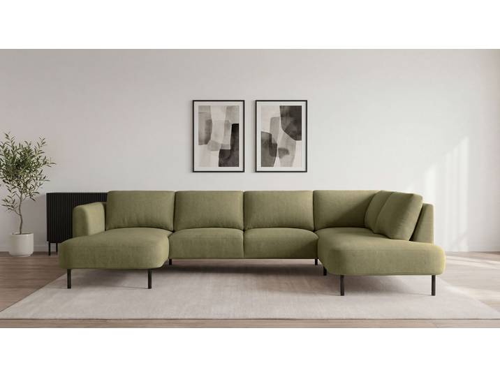 Wohnlandschaft, Chenille, Gelb (Mustard) 327×206 cm, Ottomane Rechts, Modern, Places Of Style