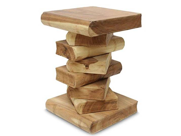 Oriental Galerie Bücherhocker Nachttisch Beistelltisch Hocker Podest Deko Buch Stapel 50 cm Holz Akazie Natur Inkl. Südostasien Bildband als PDF Datei