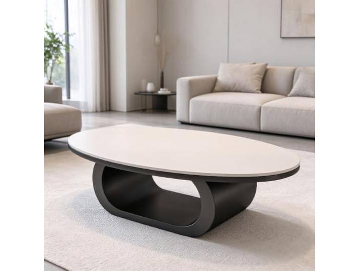 YHTCSXMD Couchtisch Oval, Moderner Wohnzimmertisch mit Steinplatte Design Dicke Steinplatte, ovales Design mit Metallgestell, zweistöckige Ablage für Bücher und Deko, geeignet fürs Wohnzimmer