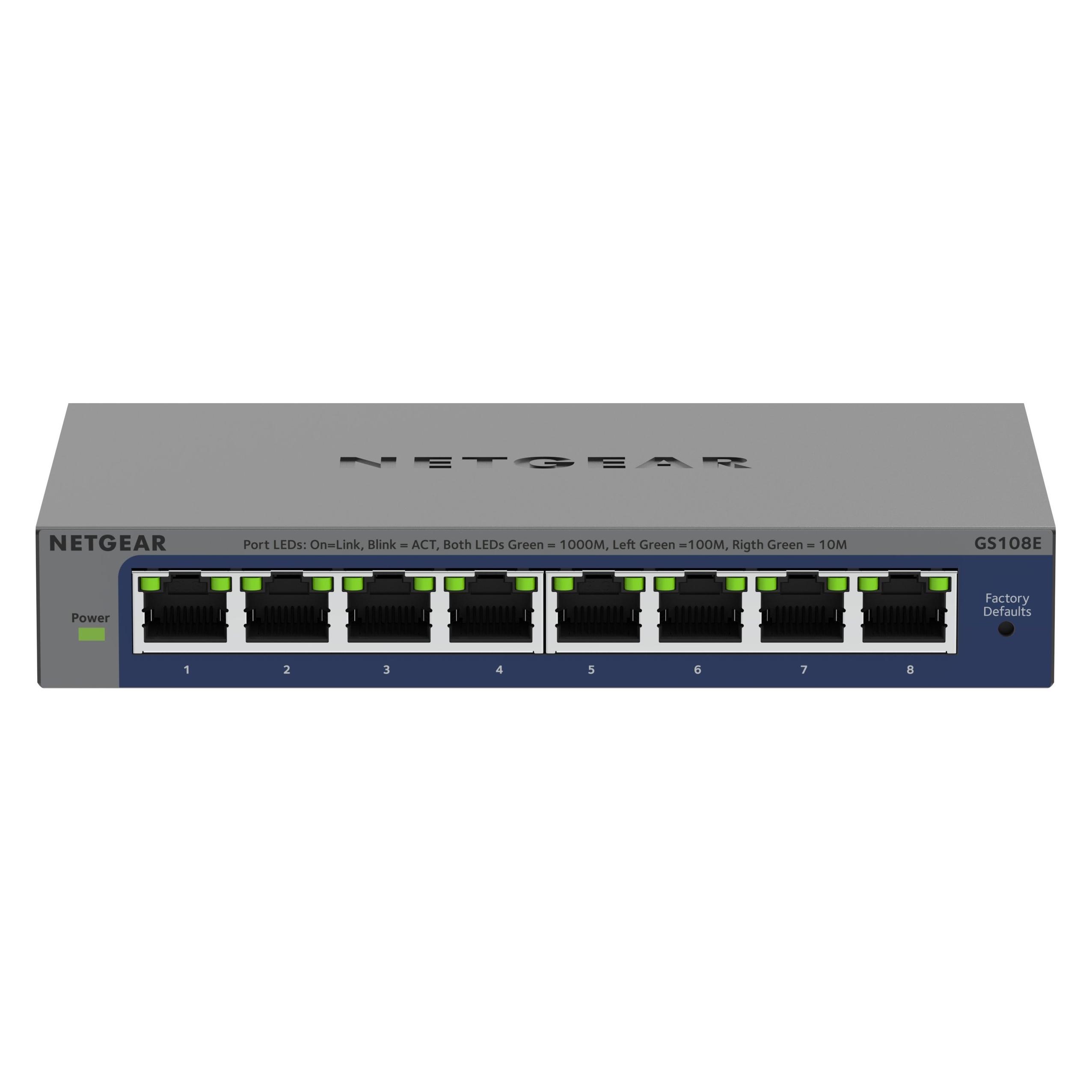 Netgear GS108E, verwaltet, Gigabit-Ethernet (10/100/1000), Vollduplex (8 Ports) (GS108E-300PES)