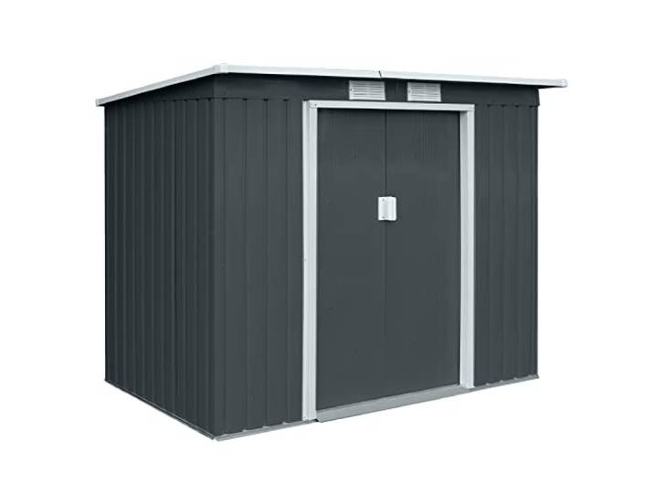 HATTORO P100 Gartenhaus mit Pultdach, Geräteschuppen 213x130x173cm, Gerätehaus mit 2 Schiebetüren, Belüftungsgitter & Metall-Rahmen, Modernes Grau/Anthrazit, Verzinkter Stahl