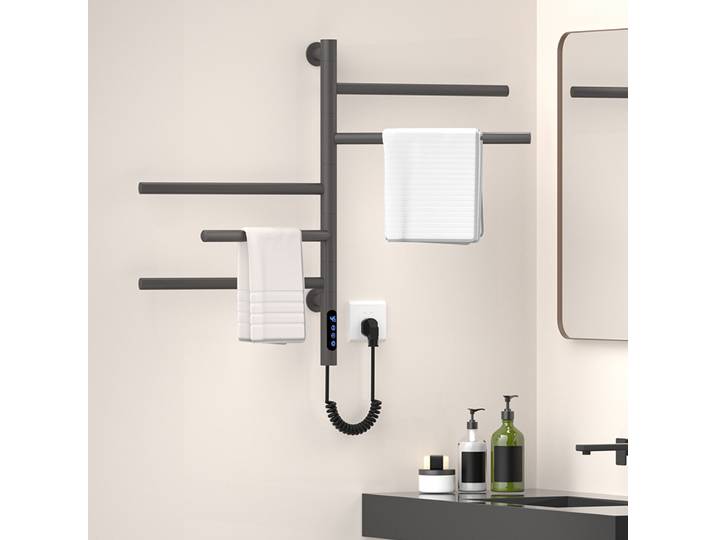【Stock local】Porte-serviettes électrique chauffant rotatif, contrôle tactile de la température et du temps, chauffe-serviettes en acier inoxydable, à fixation murale