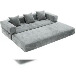 Modulares Chenille-Sofa 198x79 – Flexibel, mit Seitentaschen, rutschfester Unterseite und Schaumstoff-Füllung – Dunkelgrau