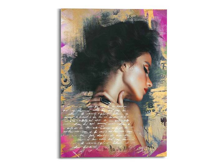 Glasbild Glamour Frau Farbenfroh Druck auf Acrylglas Multicolor 50 x 70 x 2cm