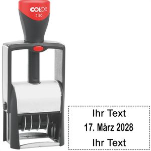 Colop Datumstempel Classic Line 2160, schwarz, selbstfärbend, Abdruck 24 x 41 mm, Schrifthöhe 4 mm, bis 2 Zeilen Wunschtext