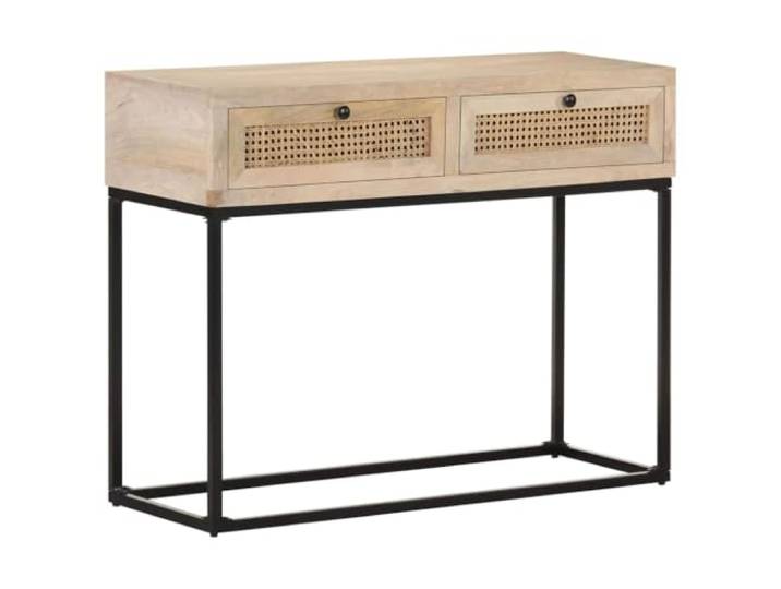 KLGBNCVE Konsolentisch 100x35x76 cm aus Massivem Mangoholz mit Rohrgeflecht Massives Mangoholz, Wiener-Geflecht an Schubladen, Stahlgestell, rustikaler Stil, vielseitig nutzbar